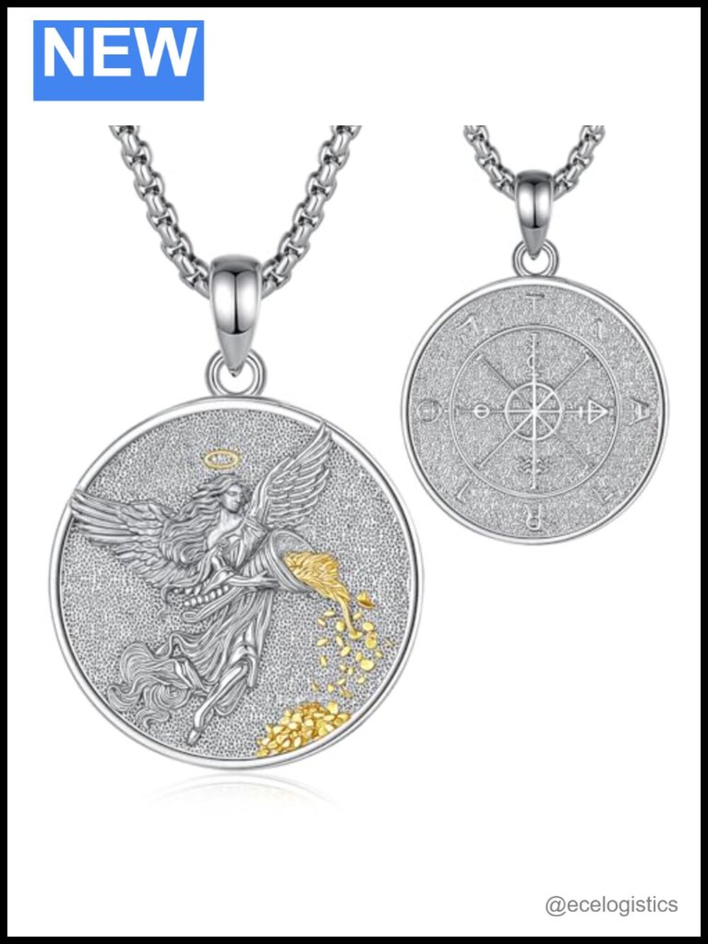 925 Sterling Silver Greek Roman Goddess Fortuna Pendant Necklace 22"